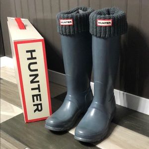 Gray Original Tall Gloss Hunter Boots with Socks